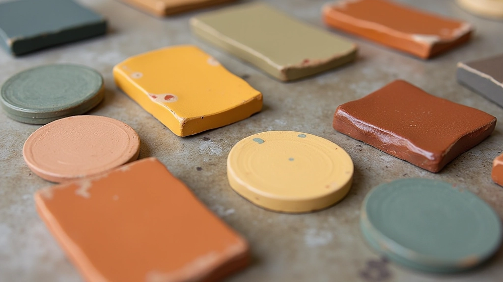 Array of glaze test tiles showing different colors and finishes