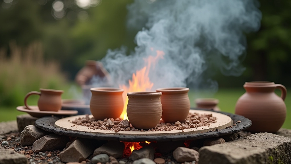 Pit firing pottery demonstration outdoors